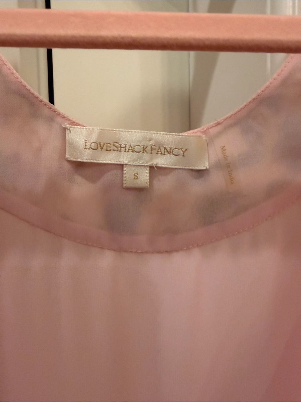 LoveShackFancy silk chiffon midi embroidered baby pink dress. Size S. Like new - Picture 2 of 8